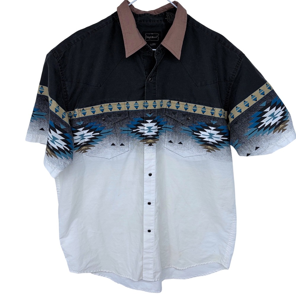 Vintage High‎ Noon Short Sleeve Pearl Snap Western Shirt XL Southwestern Pattern